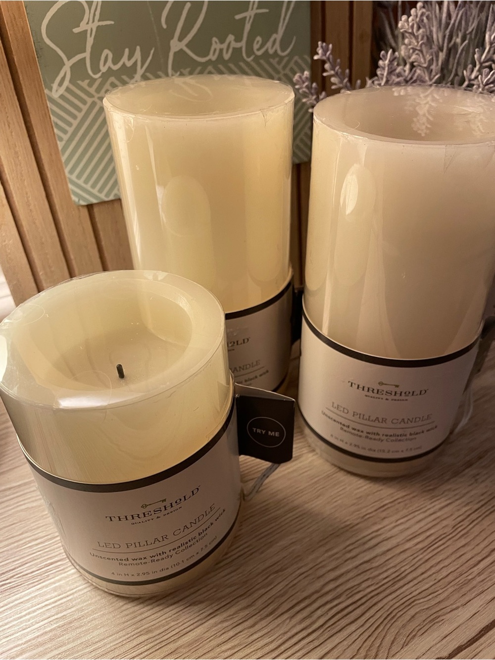 Threshold Cream LED Pillar Candle - Set of 3 Remote Ready New